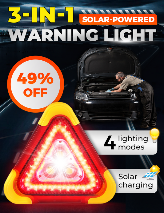 🎉Nieuwjaars Cadeau 50% KORTING! 🆘 3-IN-1 Driehoekige Solar Noodwaarschuwingslamp voor langs de weg ✨