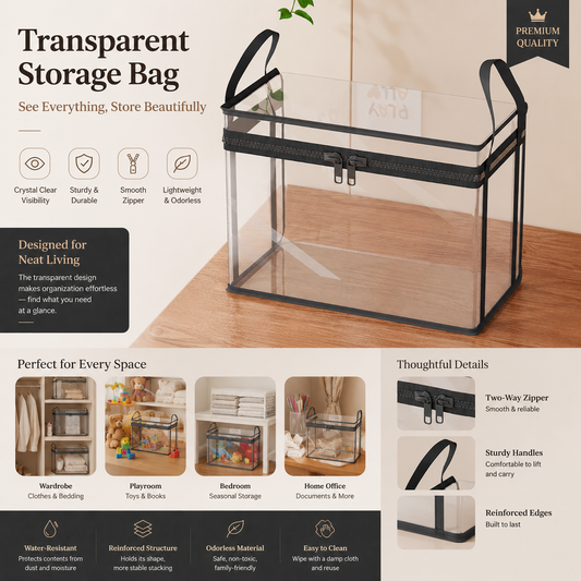 🎁 Opbergbox van transparant textiel | Opvouwbare kastorganizer – Ideaal voor kleding, speelgoed, dekens en nog veel meer! 🧸👕📦