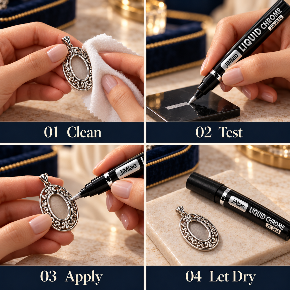 Four steps: clean, test, apply and let dry