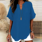 👚🔥Modieuze losse top met korte mouwen – V-hals met inkeping, asymmetrische zoom en lichtgewicht stof (5 kleuren, S–2XL) 🌸