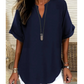 👚🔥Modieuze losse top met korte mouwen – V-hals met inkeping, asymmetrische zoom en lichtgewicht stof (5 kleuren, S–2XL) 🌸