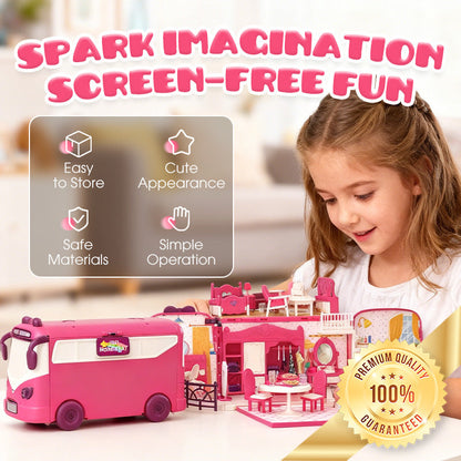 2-in-1 draagbare poppenhuis-reisbus