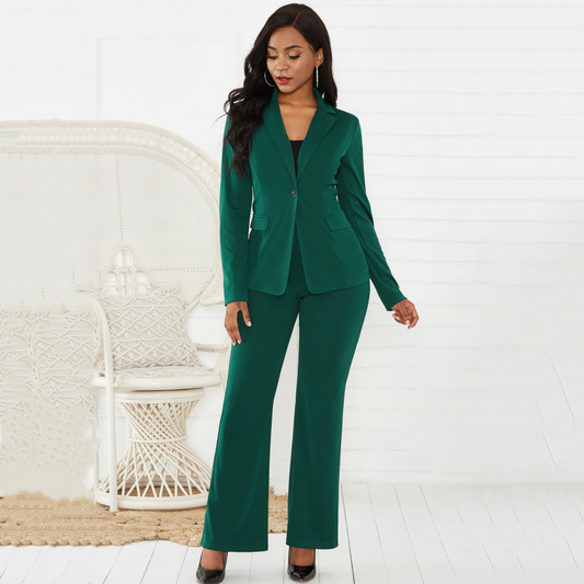Dames zakelijke blazer en broek, 2-delige set in effen kleur