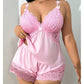 🥳2026 HOT SALE🥳💞 Meer dan 50K+ verkocht! 👗🌸 50% KORTING!  Camisole & shorts pyjama set met kanten afwerking – zachte satijnachtige stof, verstelbare bandjes & V-hals.