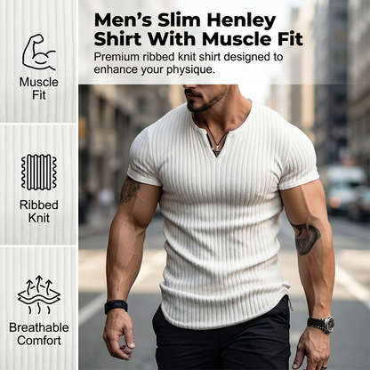 Slim fit Henley-shirt voor heren, effen kleur