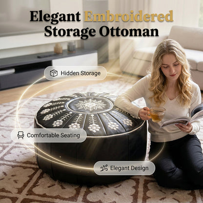 💥 BESTSELLER 2026 🏡 Geborduurde Opbergpoef ✨ Extra Opbergruimte & Stijlvol Comfort