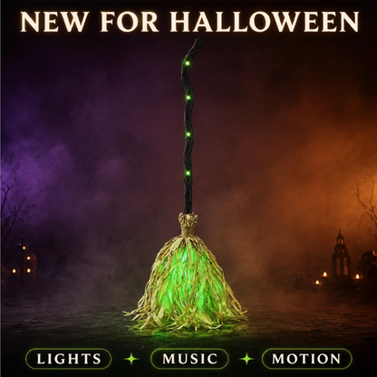 📢📢50% KORTING!!⏰🧙 Halloween Animatie Heksenbezem Decoratie met Lichten en Geluid