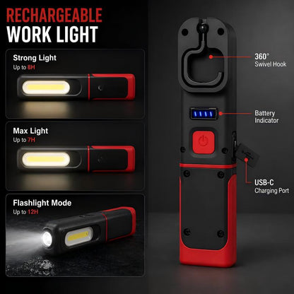 🔦 Magnetische LED Werklamp met 360° Rotatie, 3 Lichtstanden en USB-C Opladen