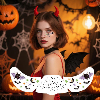 🎃50% KORTING VANDAAG!👻 Halloween Gezichtstattoo Stickers – Geen Rommelige Verf, WaterTransfer – Vleermuizen, Pompoenen & Littekens – Waterdicht, Huidveilig – In Seconden! ✨
