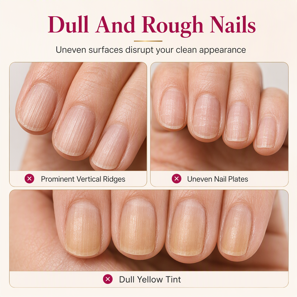 Close-up examples of natural nail texture and surface ridges