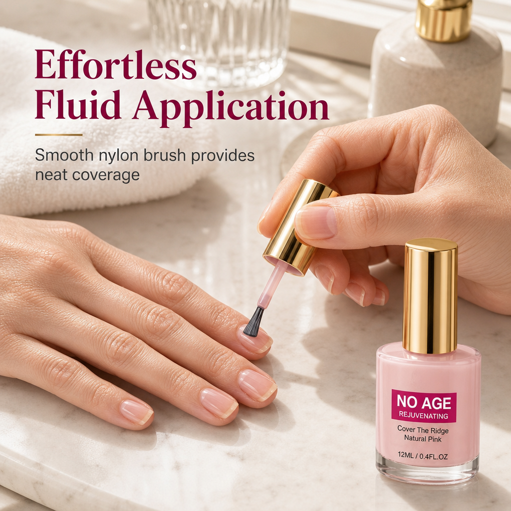 Applying Natural Pink nail ridge filler with the brush applicator