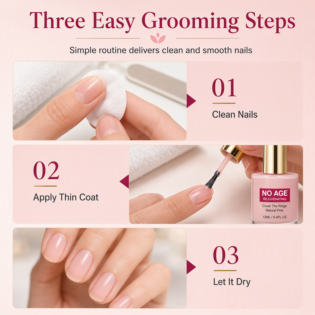 How to use nail ridge filler: clean nails, apply a thin coat and let it dry
