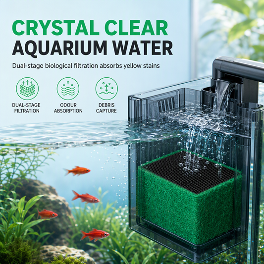 💧 Waarom zweven er nog deeltjes in je aquarium? Dit poreuze koolfilterblok filtert in twee lagen: grof vuil buiten, geuren en opgeloste stoffen binnen.