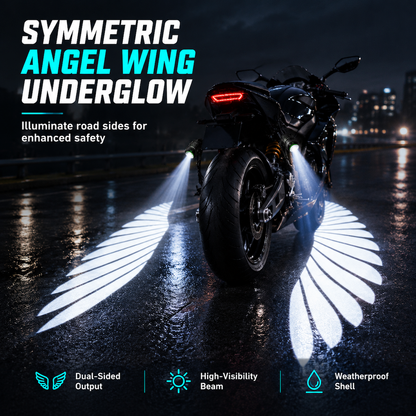 ✨ Waarom zou je motor saai blijven? Met deze LED-vleugelprojectie geef je hem een unieke look – aluminium behuizing, drie kleuren, symmetrisch patroon.