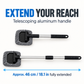 Shorter and extended positions of the telescopic aluminum-alloy cleaning handle.